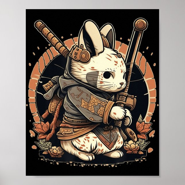 Póster Kawaii estilo japonés Samurai Bunny Anime (Frente)