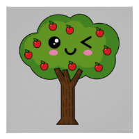 Kawaii feliz árbol de manzanas