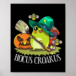 Póster Kawaii Frog Gorra de brujas Cottagecore Hocus esté