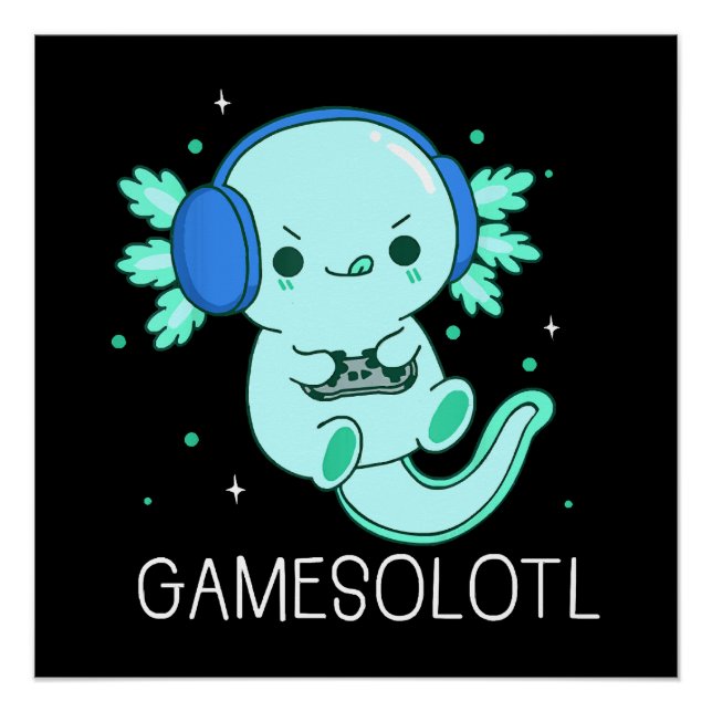 Póster Kawaii Gamesolotl Axolotl Gamer (Anverso)
