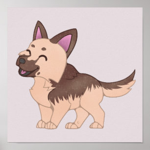 Póster Kawaii German Shepherd Dog