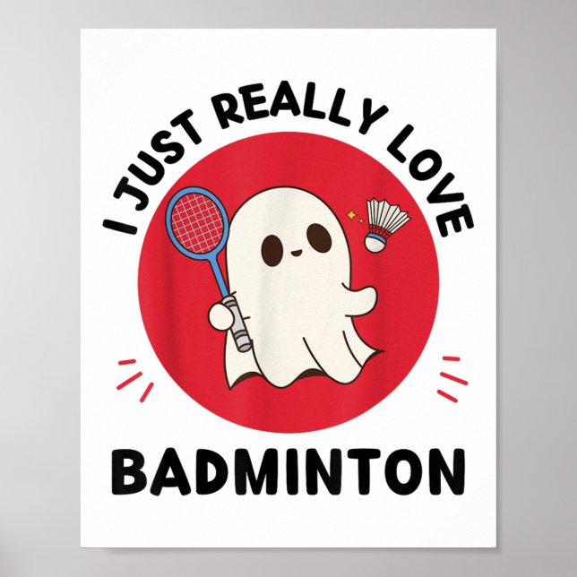 Póster Kawaii Ghost Badminton Lover Me Encanta Ba (Frente)