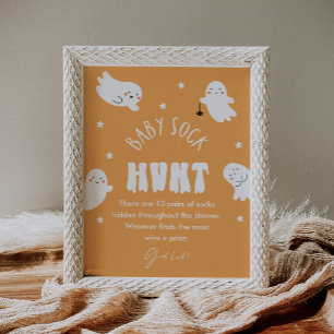 Póster Kawaii Halloween: Bebé cazando Rótulo Baby Shower