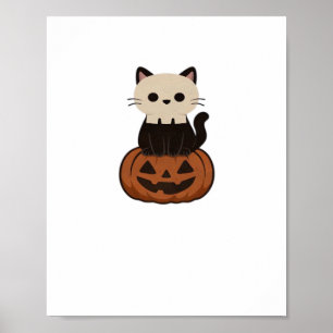 Póster Kawaii Halloween Cat y calabaza camiseta sobredime
