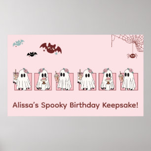 Póster Kawaii Halloween Poster de cumpleaños - Fantasma r