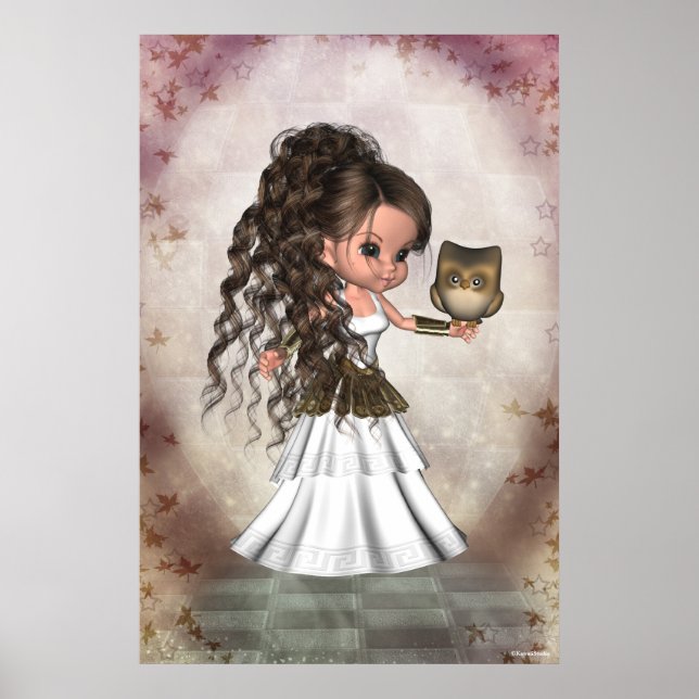 Póster Kawaii Hermosa Diosa Griega de Atenas Imprimir (Frente)