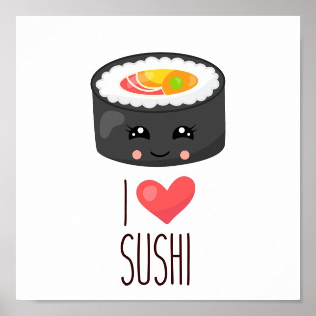 Póster Kawaii I Love Sushi (Frente)