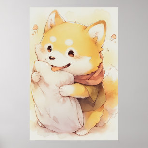 Póster Kawaii Inu Sostenga Pillow