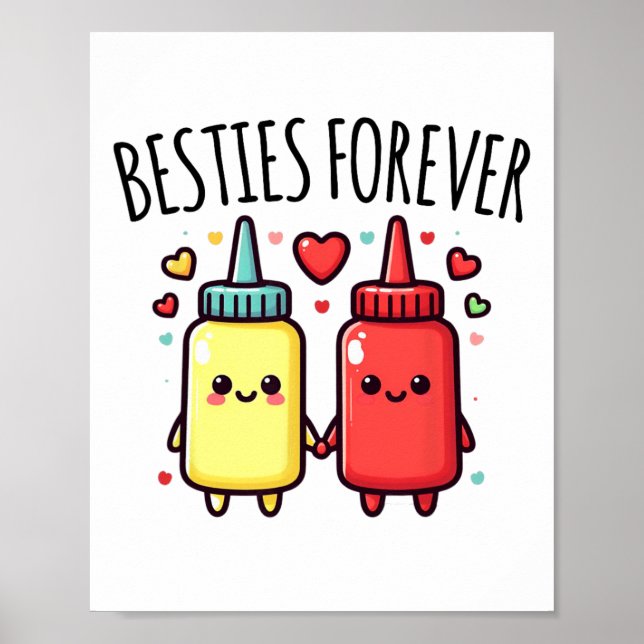 Póster Kawaii Ketchup Y Mustard Funny Bff Coinciden Mejor (Frente)