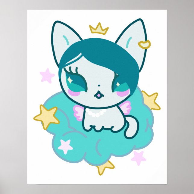 Póster Kawaii kitten princesa con alas y corona (Frente)