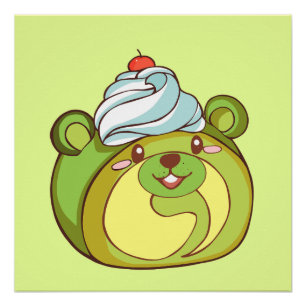 Póster Kawaii Matcha Torta de Oso Rollo Suizo