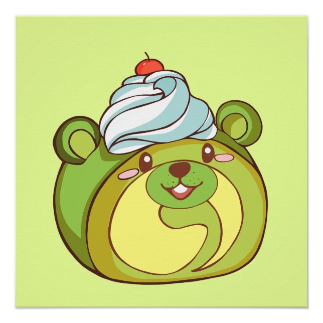 Póster Kawaii Matcha Torta de Oso Rollo Suizo (Anverso)