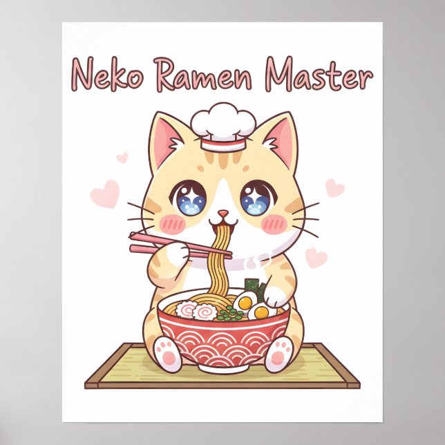Póster Kawaii Neko Ramen Master Cute Cat Food Chef (Frente)