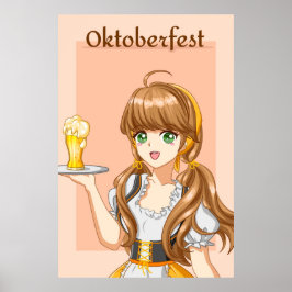 Póster Kawaii Oktoberfest doncella con cerveza