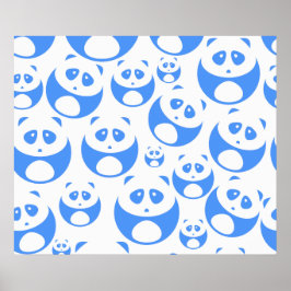 Póster Kawaii Panda Baby Blue and White Pattern