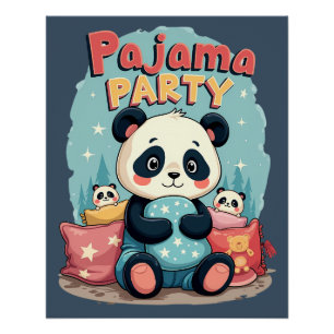 Póster Kawaii Panda Pajama Fiesta Cosy Sleepover Estética