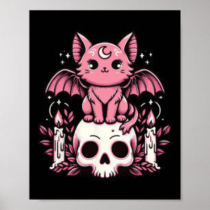 Póster Kawaii Pastel Gótico Cute Creepe Gato Bat Skeleton
