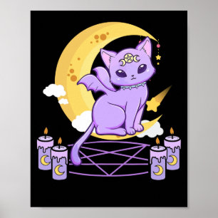 Póster Kawaii Pastel Gótico Cute Sombrío Gato Negro