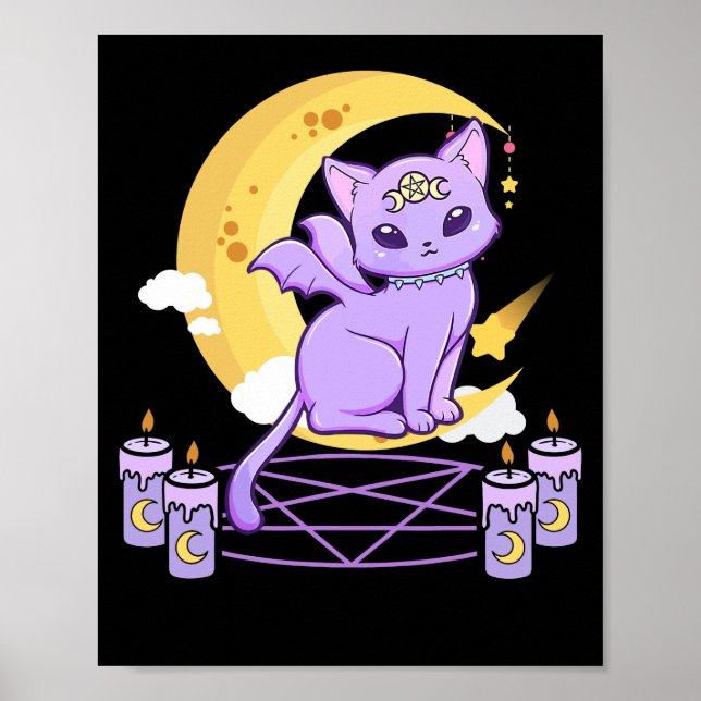 Póster Kawaii Pastel Gótico Cute Sombrío Gato Negro (Frente)