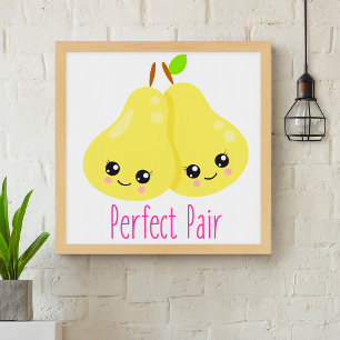 Póster Kawaii Pear Pareja Perfecta Pareja Funny Pun