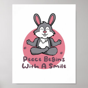 Póster Kawaii practica el yoga de conejo divertido posa r