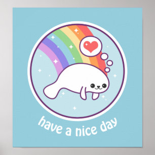 Póster Kawaii Rainbow Manatee