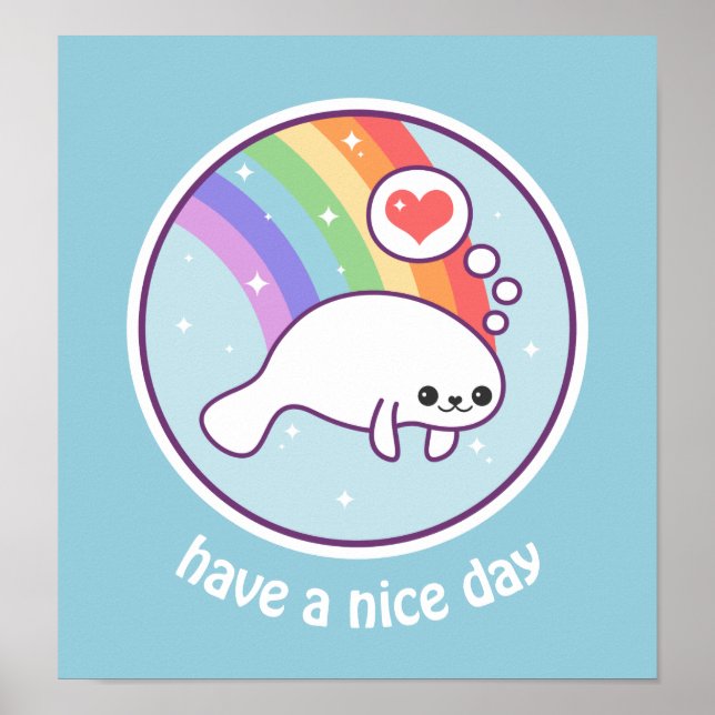 Póster Kawaii Rainbow Manatee (Frente)