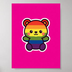 Póster Kawaii Rainbow Teddy - Una elegante fiesta del org
