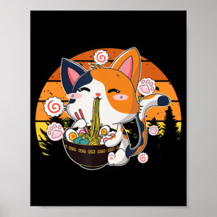 Póster Kawaii Ramen Cat Anime Japonés Neko Noodle Vi