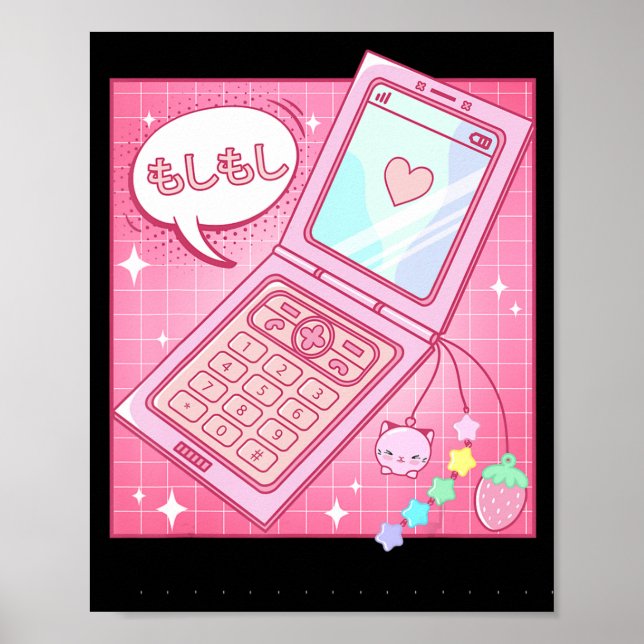 Póster Kawaii Retro Teléfono móvil japonés Y2K de 90 (Frente)
