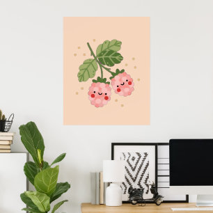 Póster Kawaii Rosa Frambuesa    Lindo Sonriendo 