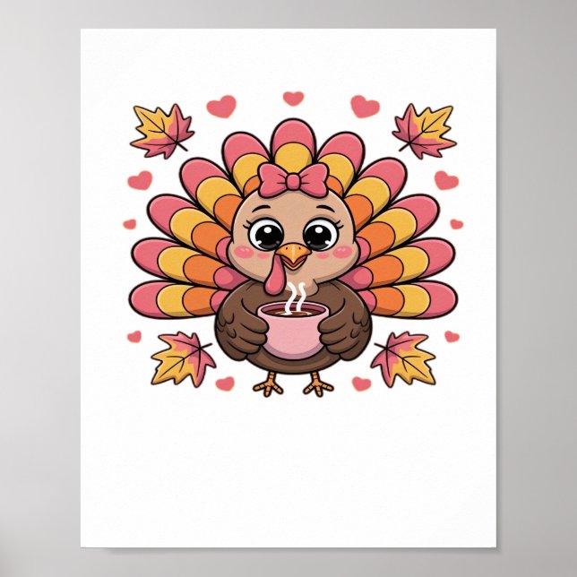 Póster kawaii rosa thanksintero pavo clásica camiseta (Frente)