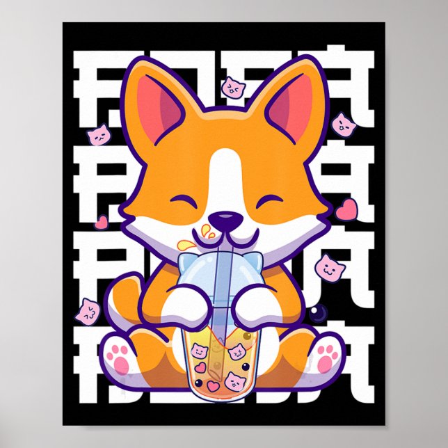 Póster Kawaii Shiba Inu Dog Bubble Tea Boba Anime Gifts G (Frente)