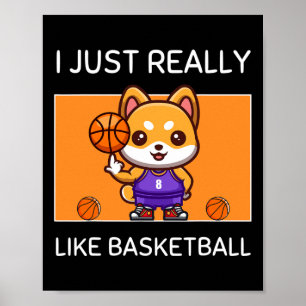 Póster Kawaii Shiba Inu Me Gusta El Basketbal