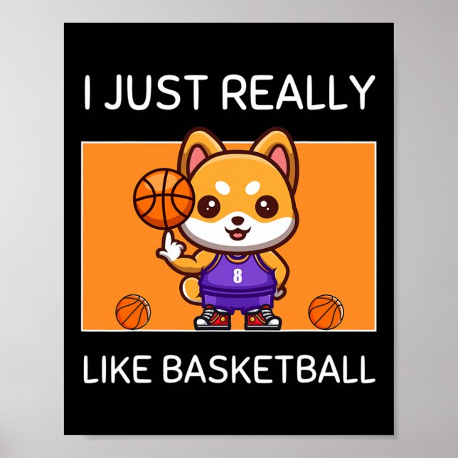 Póster Kawaii Shiba Inu Me Gusta El Basketbal (Frente)