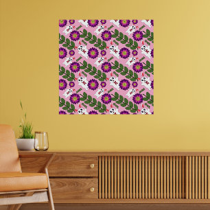 Póster Kawaii Spring Bunny: Floral Morado Vibrante Maxima