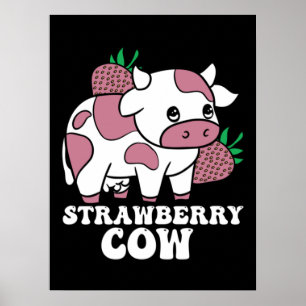 Póster Kawaii Strawberry Cow Crazy Cow Lady Granja Animal
