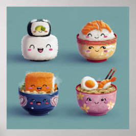 Póster Kawaii Sushi & Ramen Crew