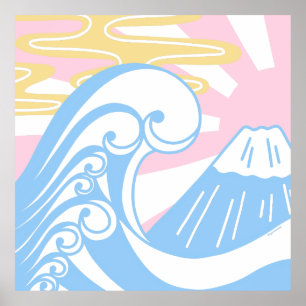 Póster Kawaii Ukiyoe en colores pasteles