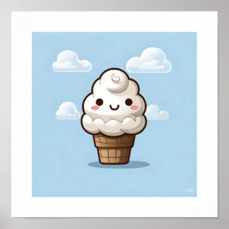Póster Kawaii Vanilla Ice Cream Cone