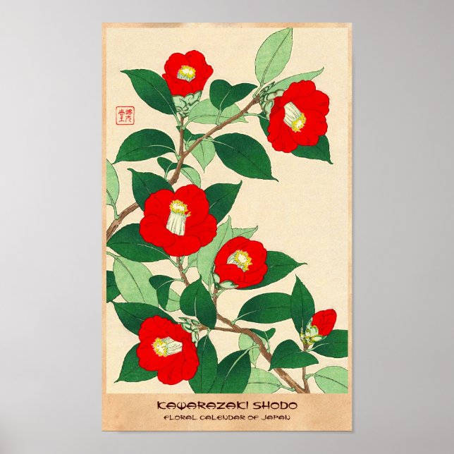 Póster Kawarazaki Shodo Calandra floral de flores de Japó (Frente)