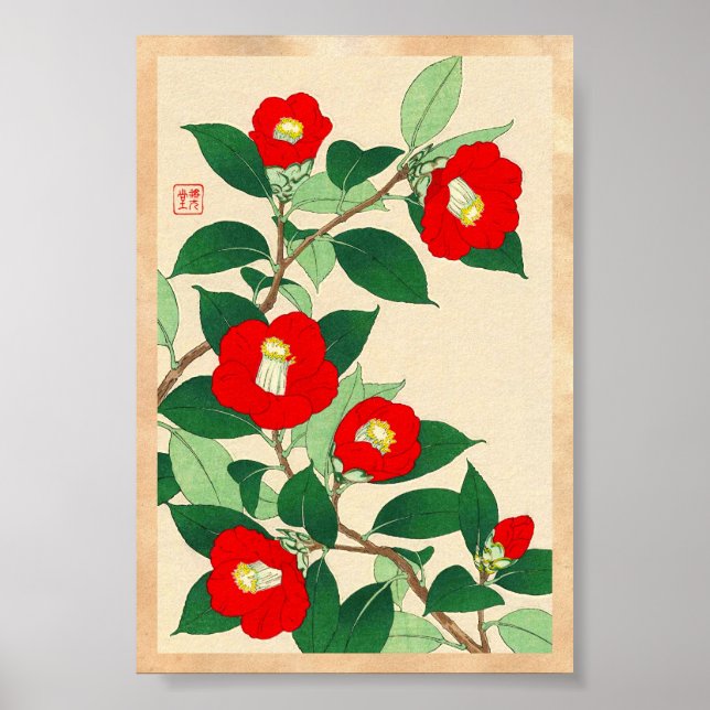 Póster Kawarazaki Shodo Calandra floral de flores de Japó (Frente)