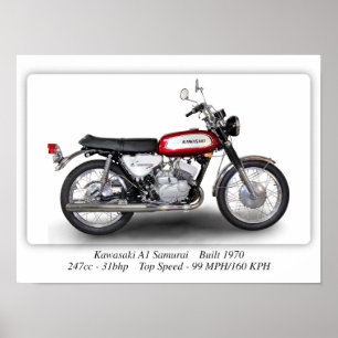Póster Kawasaki A1 Samurai Motorcycle A3