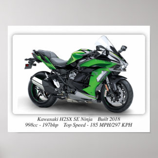 Póster Kawasaki H2SX SE Ninja Motocicleta - A3