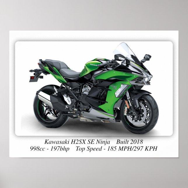 Póster Kawasaki H2SX SE Ninja Motocicleta - A3 (Frente)