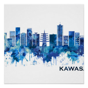 Póster Kawasaki Japan Skyline Blue