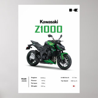 Póster Kawasaki Z1000 Motorcycle Poster – Sport Bike Wall