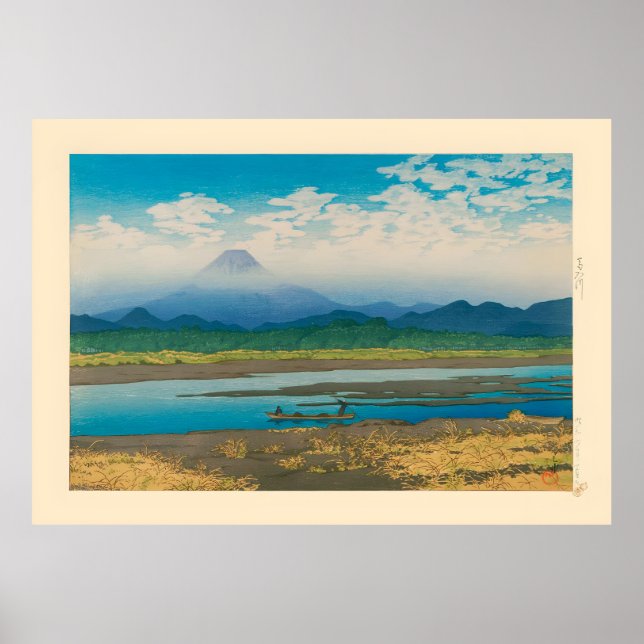 Póster Kawase Hasui Monte Fuji visto desde el río Banyu (Frente)