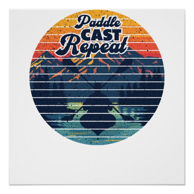 Póster Kayak Fishing Paddle Retro Sunset (Anverso)