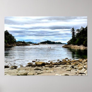 Póster Kayak fuera de una cala cerca de la isla Barenof